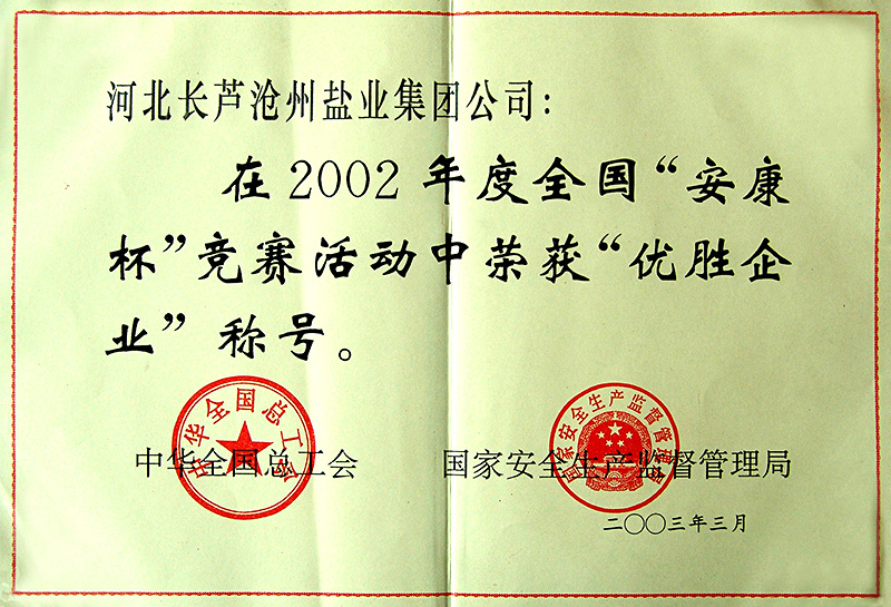 2002年全國安康杯優(yōu)秀企業(yè)