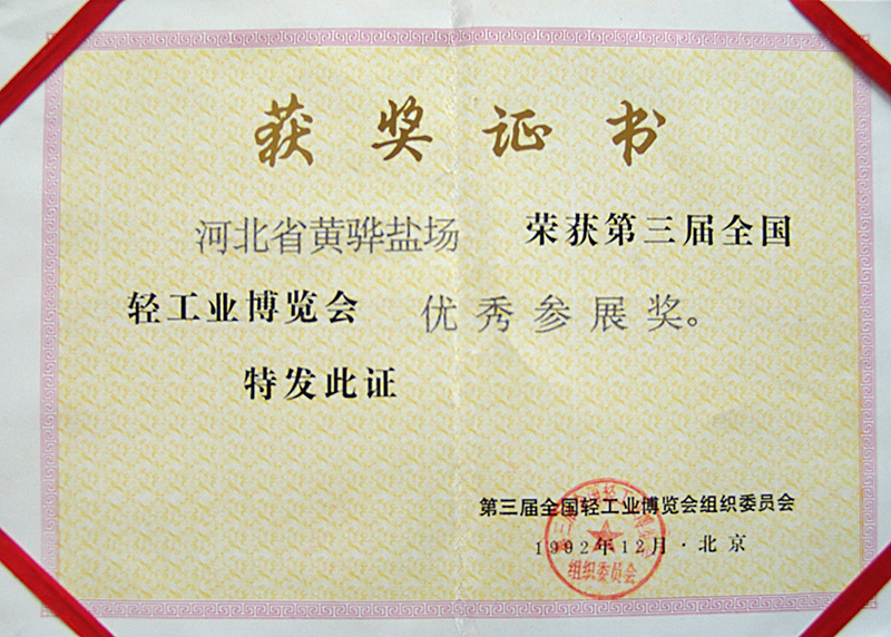 第三屆全國輕工業(yè)博覽會優(yōu)秀參展獎